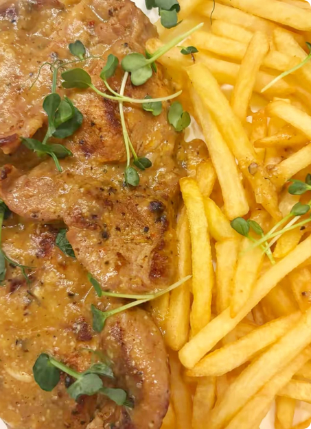 Jelo sa pomfritom u restoranu Rispetto